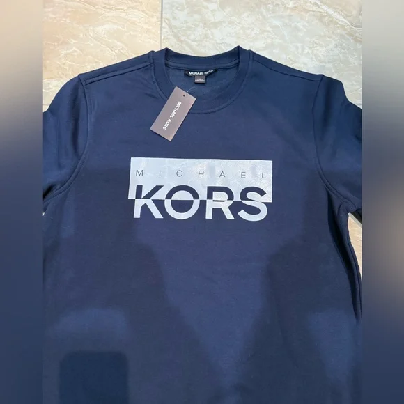 Michael Kors Mens Logo Navy Blue Long-sleeved Sweatshirt. New with tags. - Picture 2 of 4